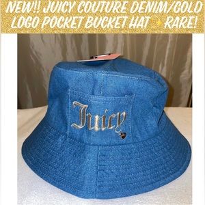 New!! Juicy Couture Denim/Gold Logo Pocket Bucket Hat🧢✨Rare!